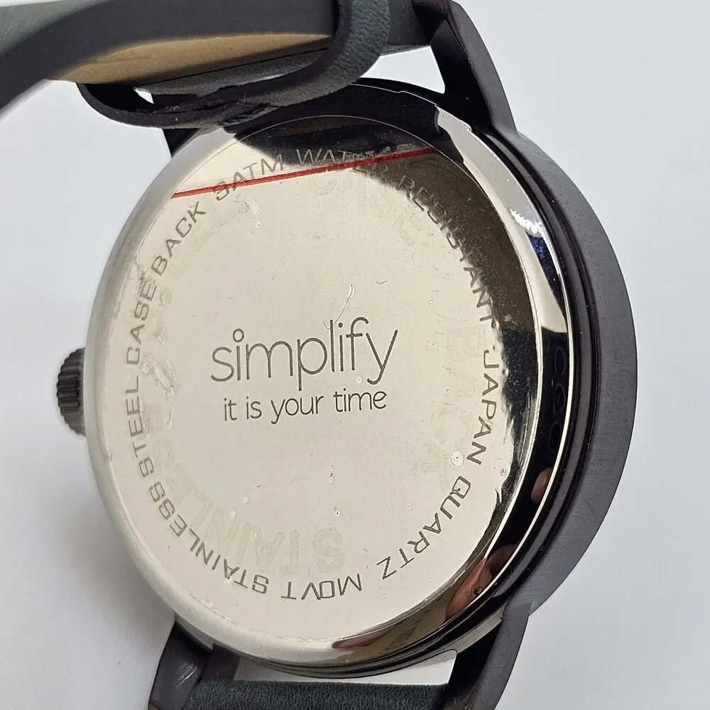 Men's Simplify Watch 42MM Roman Numerals Black Case Gray Dial Leather Bands Work